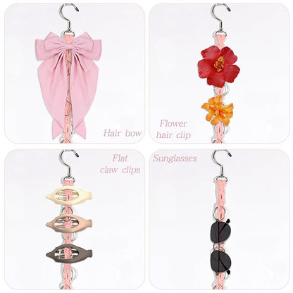 SNOWSTAR Macrame Hair Claw Clip Organizer with Rotating Hook and 20 Metal Rings,Hanging Hair Clip Holder and Storage for Women Girls,Claw Clips Hanger Home Decor for Wall,Door,Closet (Pink1PCS)