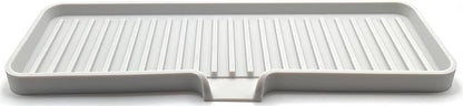 Silicone Soap Dish Tray and Sponge Holder with Drain Chute, Rectangular, Kitchen and Bathroom Sink Organizer (Light Grey, 12"x4")