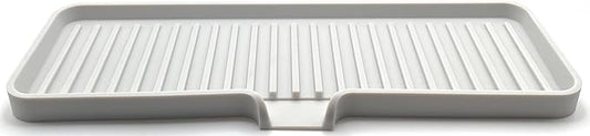 Silicone Soap Dish Tray and Sponge Holder with Drain Chute, Rectangular, Kitchen and Bathroom Sink Organizer (Light Grey, 12"x4")