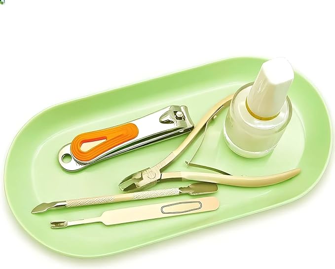 Nail Tray Green Manicure Tray for Nails Tool Decor Display Jewelry Rhinestone Cosmetics Oval Dish Manicure Organizers and Storage Small Storage Plate