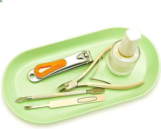 Nail Tray Green Manicure Tray for Nails Tool Decor Display Jewelry Rhinestone Cosmetics Oval Dish Manicure Organizers and Storage Small Storage Plate