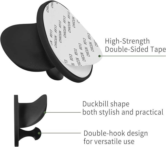 Hat Racks Adhesive Wall Hooks for Coat, Towel, Backpack, Bag, Jacket, Keys - Wide Brim Hat Organizer Hook for Bathroom,Entryway, Closet, Kitchen, Door, Dorm(2 Pack Black)