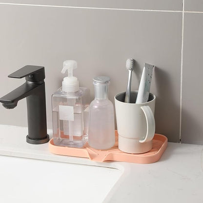 MicoYang Silicone Bathroom Soap Dishes with Drain Spout-Bathroom and Kitchen Sink Organizer,Sponge Holder,Dish Soap Tray,Perfect for Dispenser,Scrubber,Bottle,Cup on Sink or Counter-Pink 9.6"×5.3"