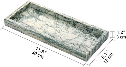 Marble Bathroom Vanity Tray, Natural Luxury Vanity Home Kitchen Bathroom Table Tray, Stone Decorative Countertop Dresser Trays for Key Coffee Perfume Jewelry Makeup (Green Texture, 12"x 5" x1.2")