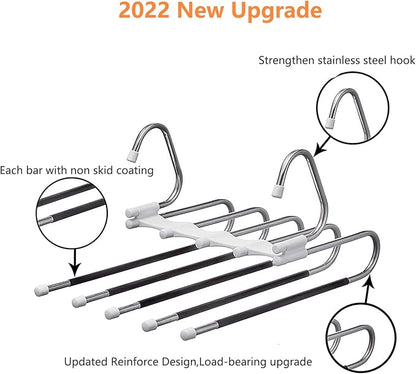 Upgrade Azeroth Pants Hangers 4 Pack Space Saving S-Type Stainless Steel Clothes Pants Hangers,Anti-Slip Design,Clothes Closet Storage Organizer for Pants Jeans Trousers Skirts Scarf