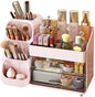 Makeup Organizer with Drawer, Skincare Products Perfume Desk Storage Box, Beauty Holder Rack for Lipstick Brush Eyeliner, Cosmetic Display Case for Dresser Countertop & Bathroom Vanity (Pink)