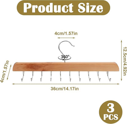 3 Pack Tie Rack Belt Hanger for Closet Fitnice Upgraded Non Slip Tie Hanger Space Saving with 20 Foldable Hooks Wooden Belt Organizer for Tank Tops Bras Cami Scarves