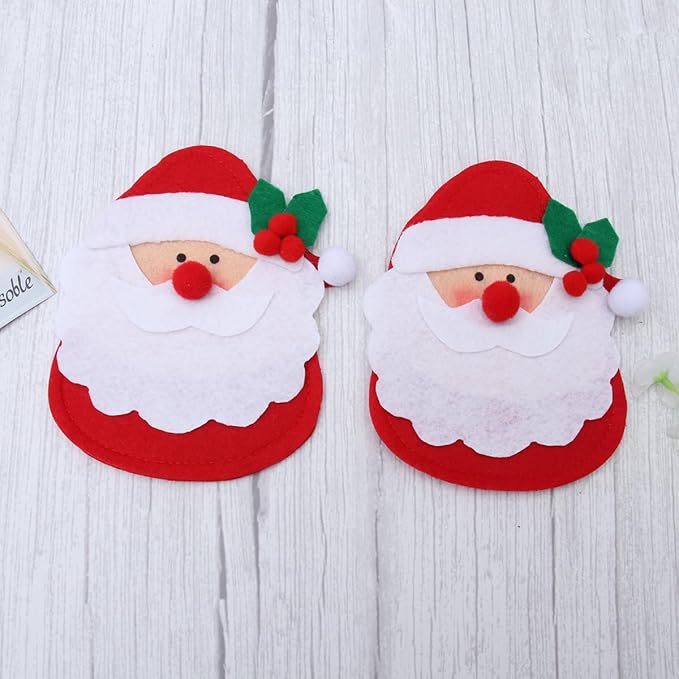 Amosfun 6pcs Christmas Silverware Holder Pockets Santa Claus with holly berry leaf Forks Bags Cutlery Holders Pockets Christmas Table Decorations