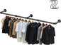 Aduanbang 64.9in Industrial Pipe Wall Mounted Clothes Rack, Heavy Duty Detachable Iron Garment Bar, Rustic Space-Saving Hanging Rod for Bedroom, Closet – Black