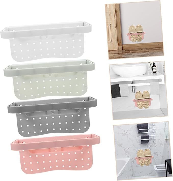 VOSAREA 4pcs Wall Mounted Foldable Shoes Rack Eco-friendly Hanging Organizer for Slippers Sneakers More White Pink Grey Blue Easy to Install Space Saving for Home
