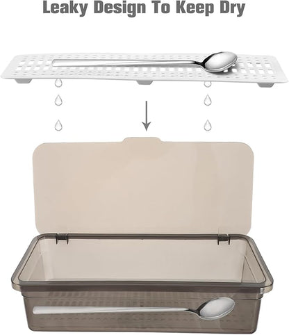BESTOYARD Box Compact Cutlery 11x5In Organizer Fork Utensil Storage Container Flatware Holder Basket Silverware Tray with Lid Chopsticks Case Utensil Organizer Spoon Red Storage Supplies re-usable