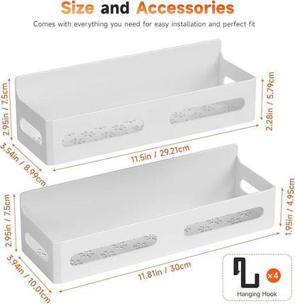 Sevenblue 2 Pack Strong Magnetic Spice Rack for Refrigerator, Multipurpose Magnetic Shelf for Fridge with 4 Hooks for kitchen and Bathroom Organization, White
