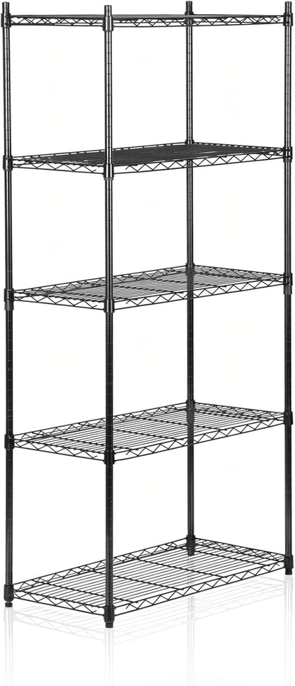SUPER DEAL Black 5-Shelf Heavy Duty Storage Wire Shelving Unit for Restaurant Garage Pantry Kitchen Garage Rack (30L x 14W x 60H)