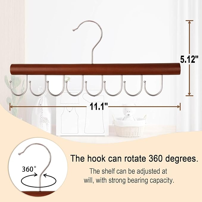 2PCS Belt Organizer Hanger,Sturdy Wood Belt Rack Closet Accessories with 8 Hooks Belt Organizer for Closet Organizers and Storage (Mahogany)
