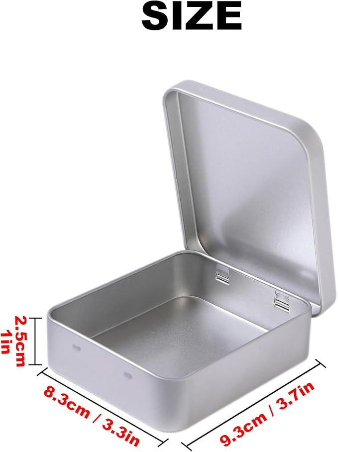 LJY 8 Pack Empty Rectangular Silver Metal Storage Organizer Tins with Hinged Lids for Candies, Gifts & Treasures (3.7 x 3.3 x 1 inch)