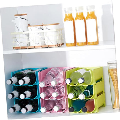 Cabilock 3pcs Stackable Drink Storage Container Non-skid Fall Beer Can and Wine Organizer for Fridge Creative Household Green Blue and Pink