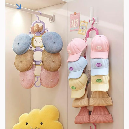 Hat Organizer Storage for Baseball Caps Hat Rack Small Space Organization for Wall and Cloeset Multi-Functional Hanger Hold up to 12 Hats 6 Scarf for Closet Door Bedroom (Pink - 6 Loops)