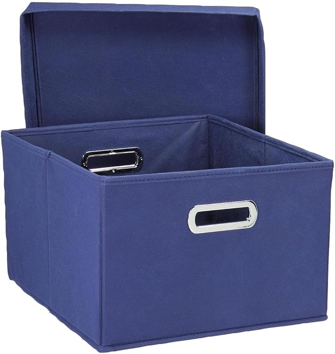 Household Essentials Fabric Storage Boxes with Lids and Handles, Blue