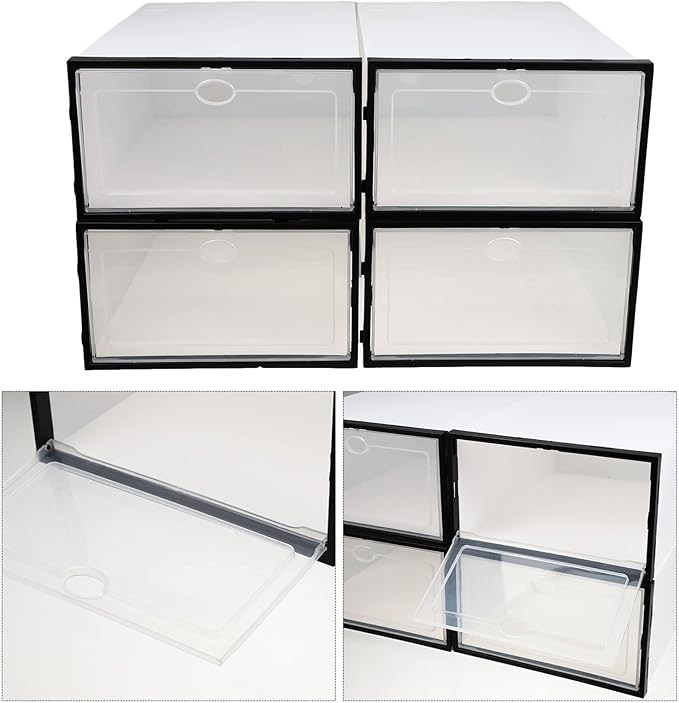 4 Pack Clear Plastic Shoe Boxes Shoes Holder Boxes for Storage Stackable