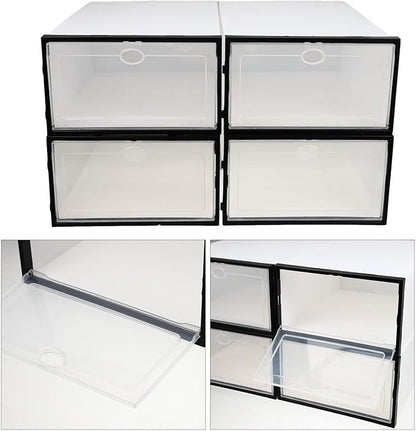 4 Pack Clear Plastic Shoe Boxes Shoes Holder Boxes for Storage Stackable