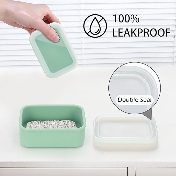 AIDIMMING Leak Proof Silicone Travel Soap Case, Compact Portable Soap Holder with a Translucent lid That Lets You See The soap Inside, Bar Soap Container for Traveling, Camping, Gym (Clear&Green)
