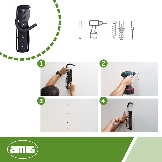 Amig - Folding Bike Hanger | Wall Mount | Steel | Non-Slip Rubber Coating | Load Capacity: 22 kg