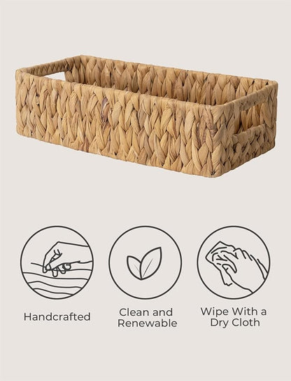 StorageWorks Water Hyacinth Basket for Toilet Paper, Wicker Baskets for Storage with Built-in Handles, 14 ¼"L x 6 ½"W x 3 ¾"H