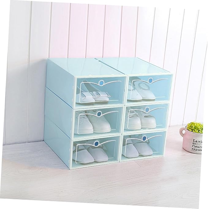 Toyvian 6PCS 6pcs Transparent Stackable Shoe Storage Boxes Thickened Plastic Shoe Containers with Front Door for Sneakers for Closet and Living Space Green Small