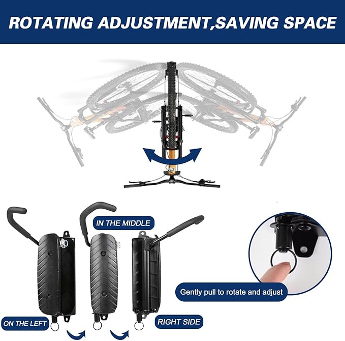 Swivel Bike Wall Mount, Vertical Bike Storage Rack, Space-Saving Hanger Hook for Garage & Apartment, Sturdy Holder Supports Up to 66 lbs, Scratch-Proof & Easy to Install