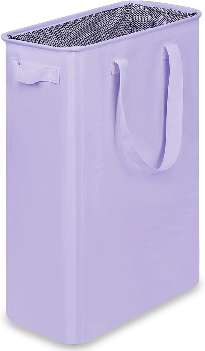 efluky Slim Laundry Basket, Narrow Laundry Hamper with Handles, Collapsible Dirty Clothes Hamper, Tall Laundry Bin for Laundry Room, Dorm and Bedroom, 12.7 Gallons(48L) Light Purple