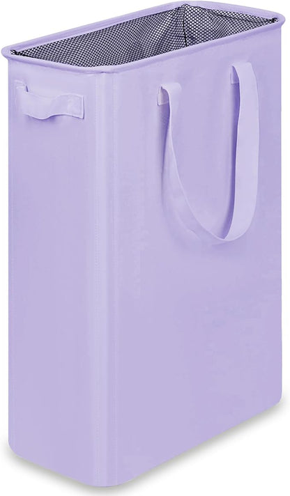 efluky Slim Laundry Basket, Narrow Laundry Hamper with Handles, Collapsible Dirty Clothes Hamper, Tall Laundry Bin for Laundry Room, Dorm and Bedroom, 12.7 Gallons(48L) Light Purple