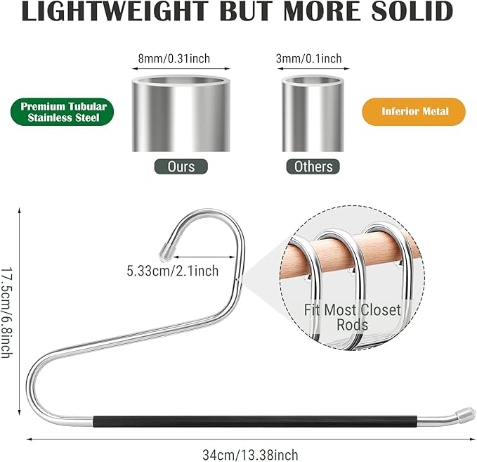 DOIOWN Open Ended Pants Hangers, Stainless Steel Pants Jean Hangers 8 mm Thick, Multifunctional Non-Slip Hangers for Heavy Pants, Jeans, Trousers, Scarf, Space-Saving Clothes Hangers for Women and Men