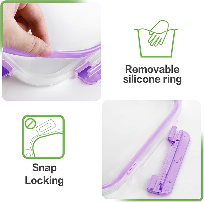 HOMBERKING 24pc Glass Food Storage Containers with Lids, Glass Meal Prep Containers, Airtight Bento Boxes, BPA Free & Leak Proof, Pantry Kitchen Storage(12 lids & 12 Containers) - Purple