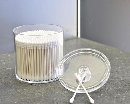Acrylic Makeup Organizer Cosmetic Storage Display Case Makeup Brush Cotton Ball Pads Swab Q-tip Holder Lipstick Dispenser Canister Bathroom Container (3.7x3.7x3.9in, 1 Box, Clear)