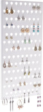 Angelynn's Wall Mounted Earring Holder Organizer Display for Small and Medium Women Post Stud Dangle Pierced Earrings, Hanging Closet Jewelry Storage Rack, Michelle White 9" x19 3/4"