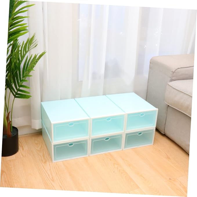 KOMBIUDA 6pcs Transparent Stackable Shoe Boxes with White Frame Plastic Shoe Storage Container for Women Thicken Design for Organized Closets and Entryways