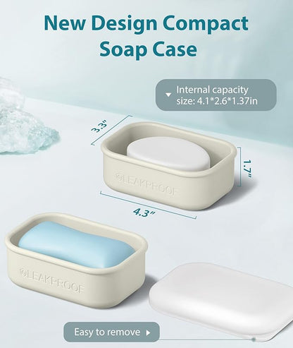 Quatish Compact Leakproof Travel Soap Case, Silicone Soap Box with Draining Layer, Enhanced Soap Container, Suitable for Camping, Gym, Bathroom, Outdoor Essentials, Beige