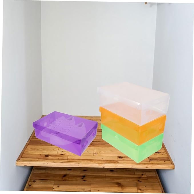 Cabilock 7pcs Stackable Plastic Shoe Organizer Shoe Storage Boxes for Closet Sneaker and Boot Containers with Lid Space Saving Design Women Shoes