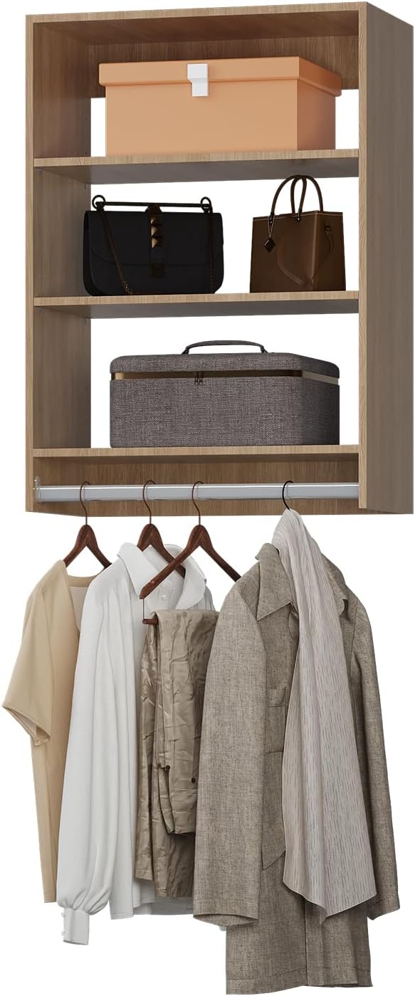 ROOMTEC 19.5" Medium Hanging Closet Unit, Modular Closet System with Hanging Rod, Wardrobe Organizer for Bedroom or Walk-in Closet, Wall Mounted, Customizable Clothes Storage Unit, Wood