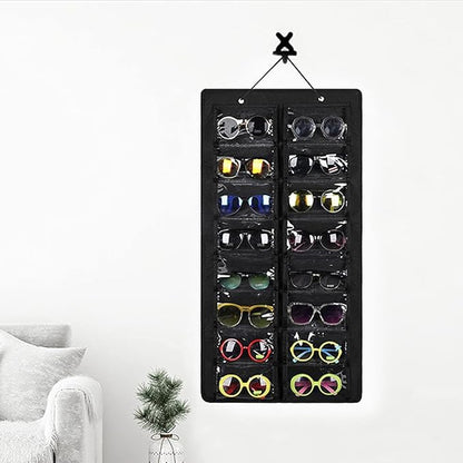 Sunglasses Organizer Storage,Hanging Sunglass Holder Organizer for Wall 16 Slots Double Sided Glasses Organizer