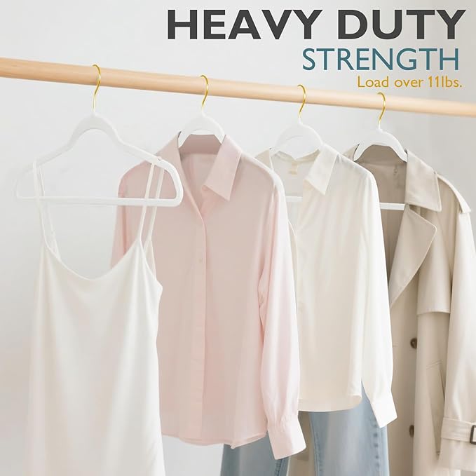 ManGotree Velvet Coat Hangers, Non-Slip Felt Suit Hangers, Ultra-Slim Space Saving Clothes Hanger with 360° Swivel Gold Hook, Sturdy for Jacket, Shirt, Dress, Pants (36 Pack, White)