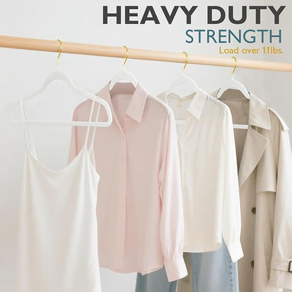 ManGotree Velvet Coat Hangers, Non-Slip Felt Suit Hangers, Ultra-Slim Space Saving Clothes Hanger with 360° Swivel Gold Hook, Sturdy for Jacket, Shirt, Dress, Pants (36 Pack, White)