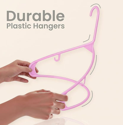 Utopia Home Plastic Hangers 50 Pack - Space Saving Clothes Hanger - Durable & Strong Closet Organizers and Storage with Built-in Strap Hooks - Essential for Shirts, Pants, Skirts & Coats (Pink)