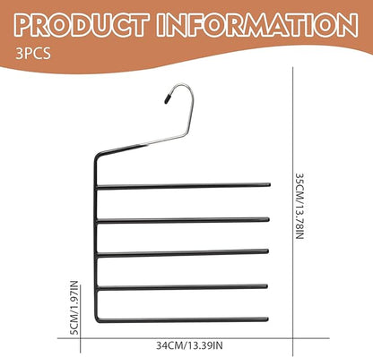 3Pcs 13x14 Inch Pants Hangers 5 Tier High Manganese Steel Space Saving Hangers with PVC Wrap E-Shaped for Tie Belt Scarf