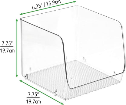 mDesign Modern Stackable Plastic Open Front Dip Storage Organizer Bin Basket for Kitchen Organization - Shelf, Cupboard, Cabinet, and Pantry Organizing Decor - Ligne Collection - 4 Pack - Clear