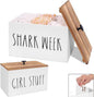 Tampon Holder Tampon Organizer Rustic Wood Bathroom Storage Bin with Lid Movable Partition Storage Container with 3 Compartment Feminine Product Wood Tampon Dispenser (White)