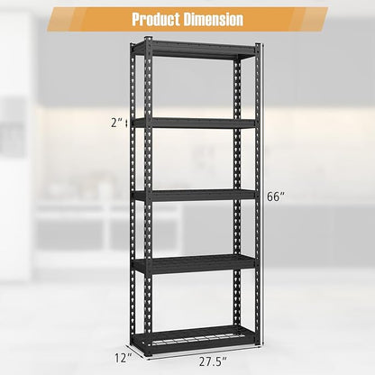 Goplus 5-Tier Metal Shelving Unit, 2 Pack Heavy Duty Wire Storage Rack with Anti-Slip Foot Pads, Height Adjustable Shelves for Warehouse, Kitchen, Living Room, Garage, 12" D x 27.5" W x 66" H