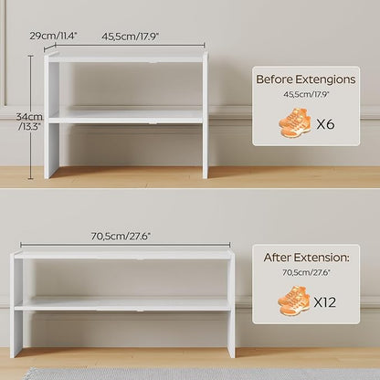 YATINEY Expandable Shoe Rack, 2-Tier Adjustable Entryway Shoe Organizer, Stackable Closet Shoe Rack for Small Space, Compact Shoe Shelf Storage for Garage Holds Up to 12 Pairs, White SS03WW