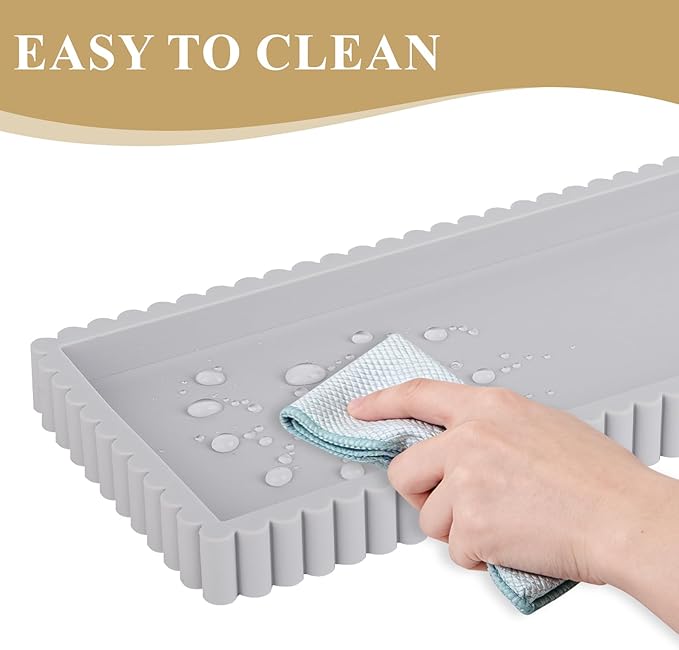 Silicone Bathroom Tray Small Vanity Organizer Rectangle Sink Caddy Sponge Holder Kitchen Counter Decor for Dish Soap, Perfume, Candle, Light Gray