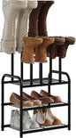 Kitsanery Shoe Rack - 3-Tier Metal Boot Rack Organizer for Entryway, Closet & Garage, Free Standing Shoe Shelf for Storage Tall Boots, Sneakers, Cowboy Boots, Black (Small - 4 Pairs)